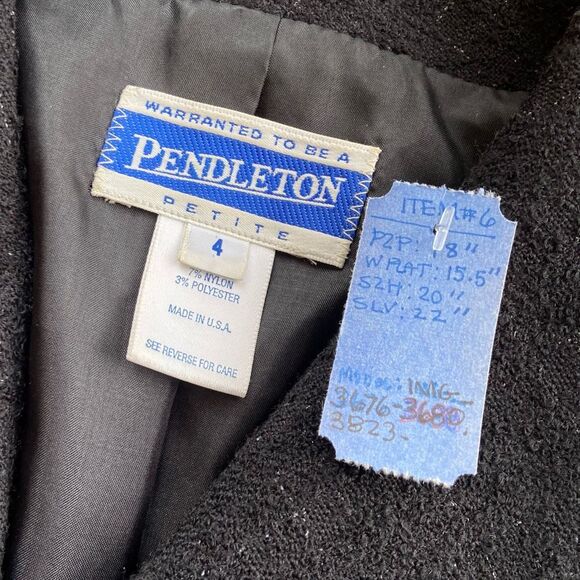 VTG Pendleton Wool Cropped Blazer NWOT Women’s 4 – Black Bow Pockets Jacket - Picture 3 of 6